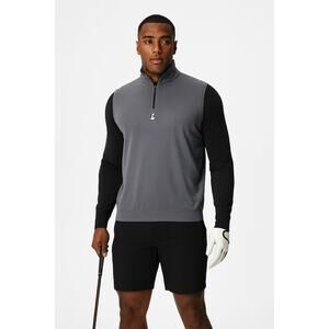 Fabletics Mens Fairway Quarter Zip Vest Golf Flag Gray Black Size Large